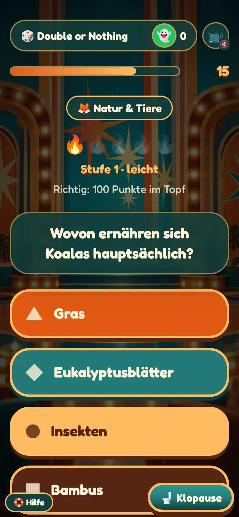 So sieht Double or Nothing auf dem Handy aus