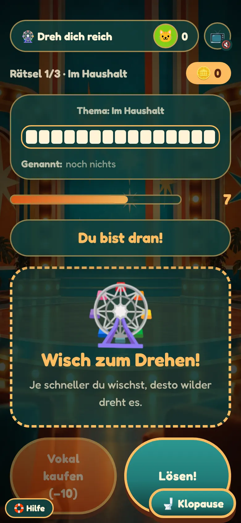 So sieht Dreh dich reich auf dem Handy aus