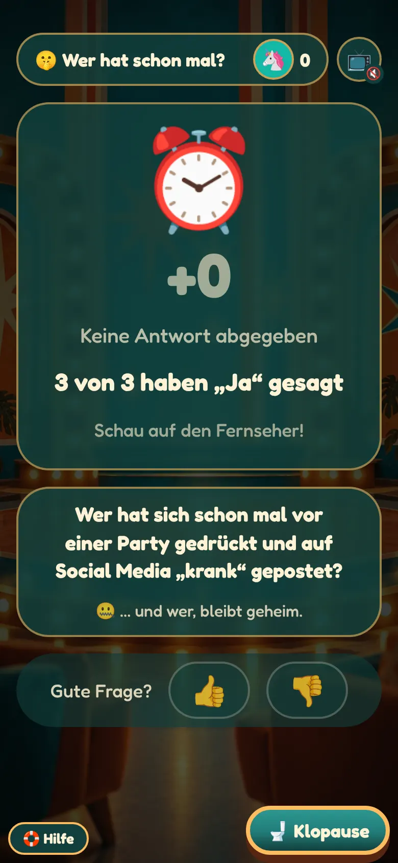 So sieht Wer hat schon mal? auf dem Handy aus