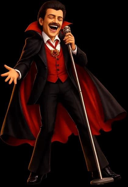 Lenny as Dracula at the microphone